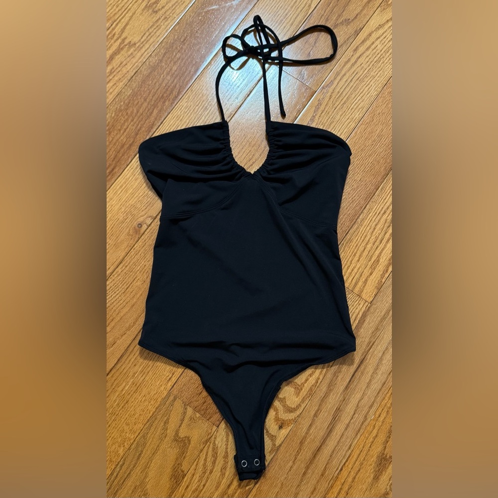 Abercrombie & Fitch Soft Collection Black Tie Halter Bodysuit